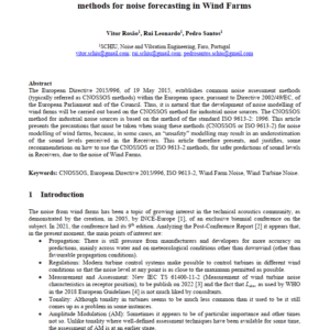 Necessary adjustments in ISO 9613-2 and CNOSSOS (industries)  methods for noise forecasting in Wind Farms - Vitor Rosão, Rui Leonardo, Pedro Santos. Euronoise 2021 (Funchal, Madeira, Portugal).